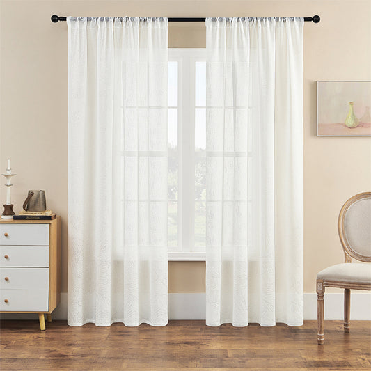 Amazon Cross-Border Sheer White Curtains with Leaf Pattern
