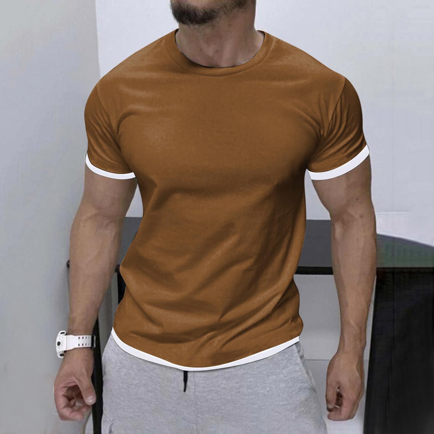 Men's Stylish Contrast Color Short-sleeve T-shirt