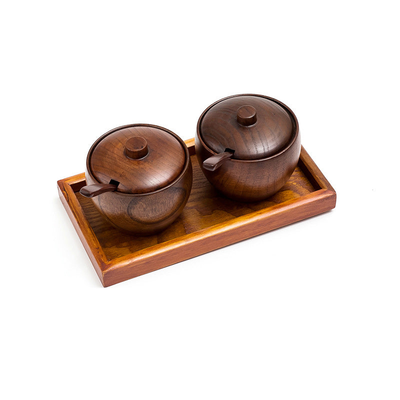 Wooden Seasoning Jar Set with Lid for Kitchen Supplies