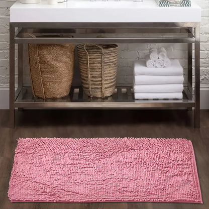 Soft Pink Chenille Non-Slip Bath Rug for Home Decor