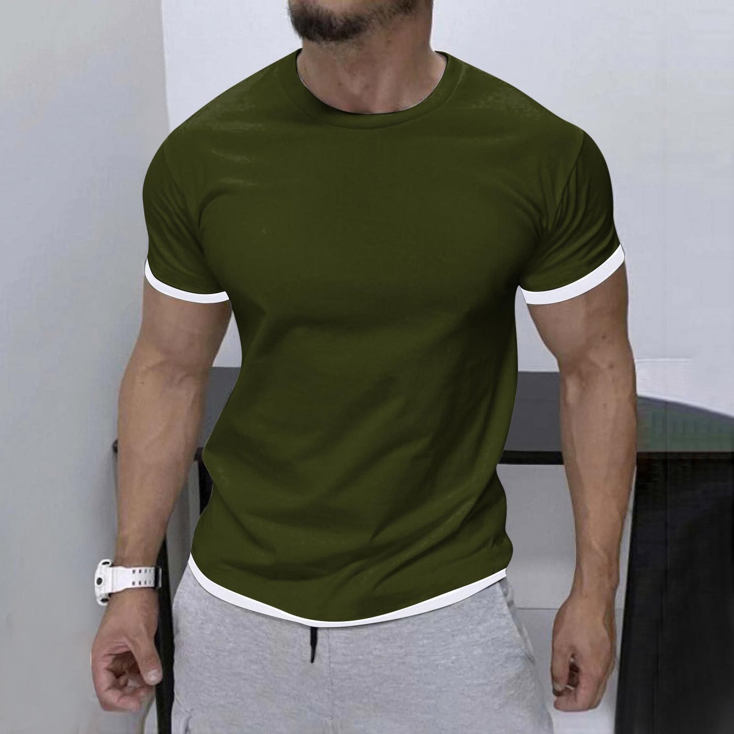 Men's Stylish Contrast Color Short-sleeve T-shirt