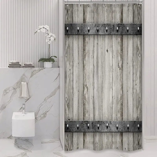 Gray Wood Texture Shower Curtain for Rustic Bathroom