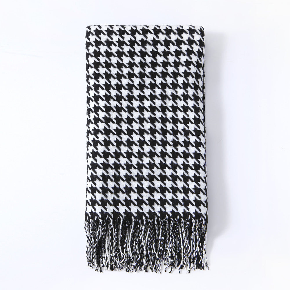 Ins Style Houndstooth Throw Blanket with Fringe