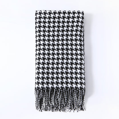 Ins Style Houndstooth Throw Blanket with Fringe
