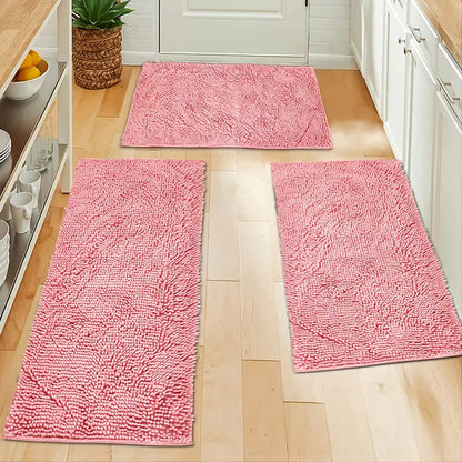 Soft Pink Chenille Non-Slip Bath Rug for Home Decor
