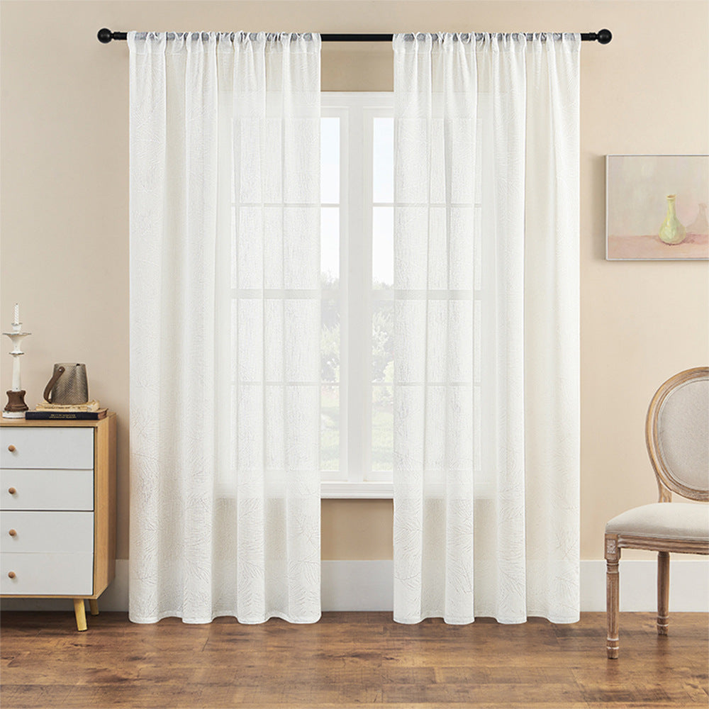 Amazon Cross-Border Sheer White Curtains with Leaf Pattern
