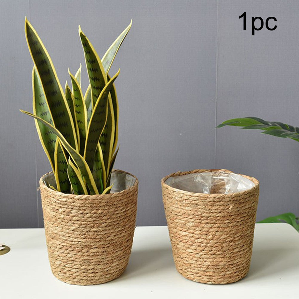 Handmade Straw Woven Flower Pot and Plant Basket