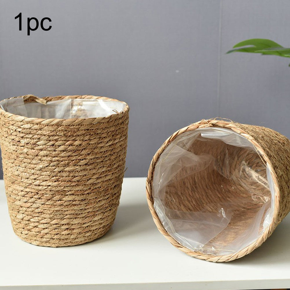 Handmade Straw Woven Flower Pot and Plant Basket